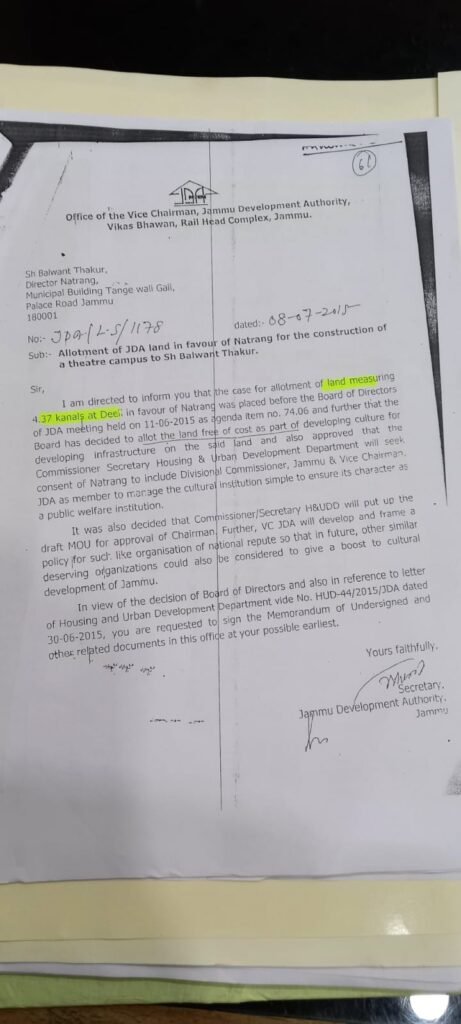 FAVOURITISM: Director ‘DRAMA’ favors with 6 kanal prime JDA land FREE of COST