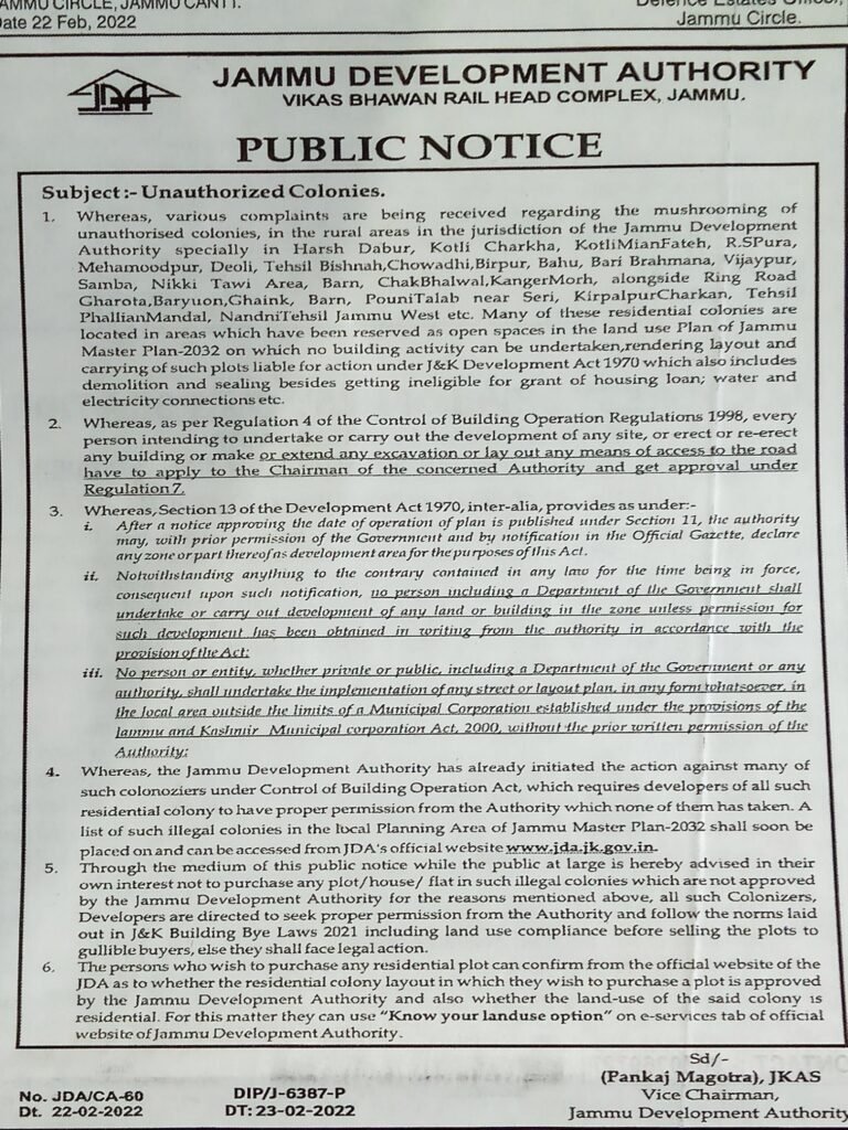 IMPACT: JDA begins punitive action against New Illegal colonies